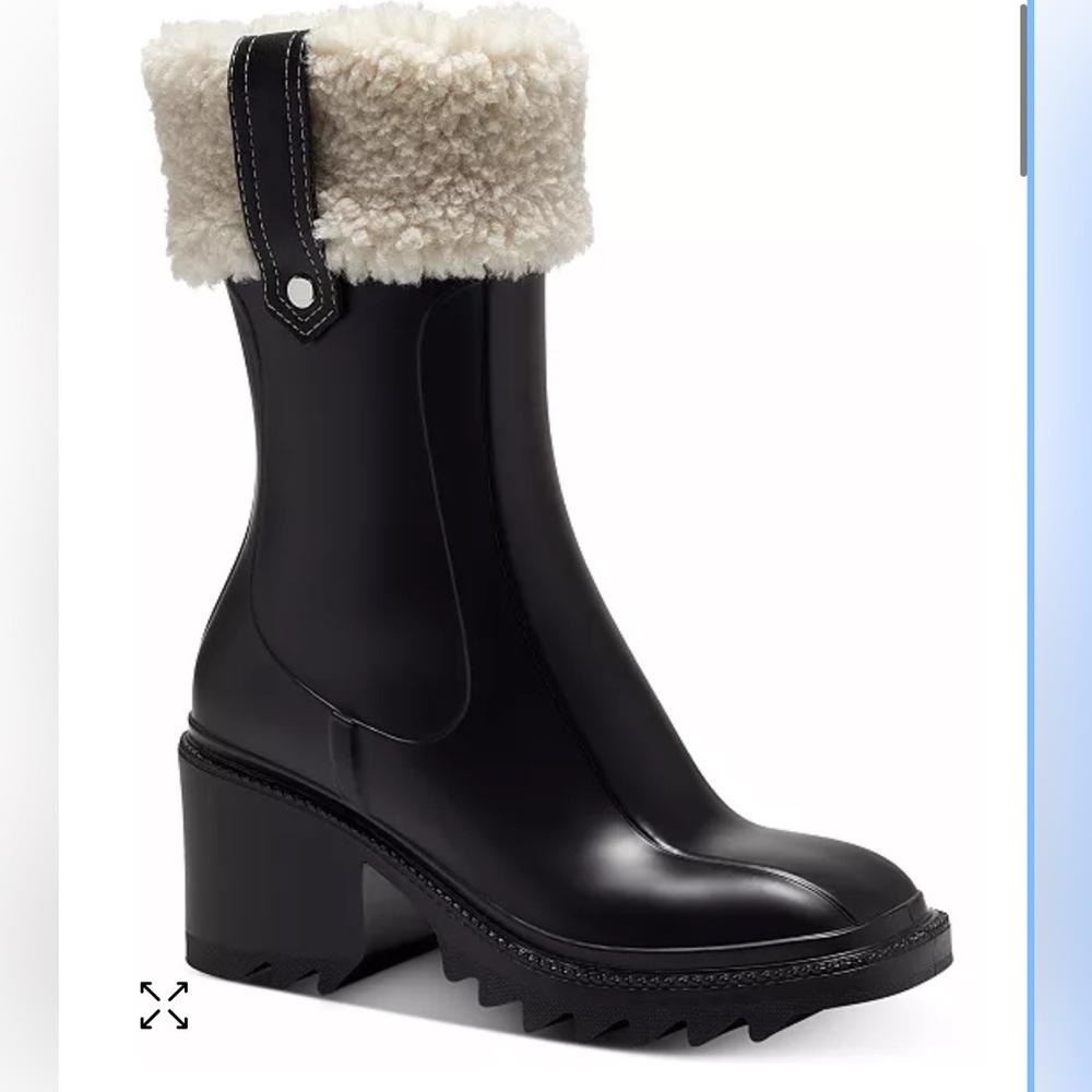 INC International Concepts Black Ankle Boots with Cream Fur Trim